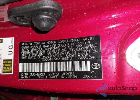 2021 Toyota Prius Prime Limited z USA, uszkodzony, nr VIN JTDKAMFP9M3184313